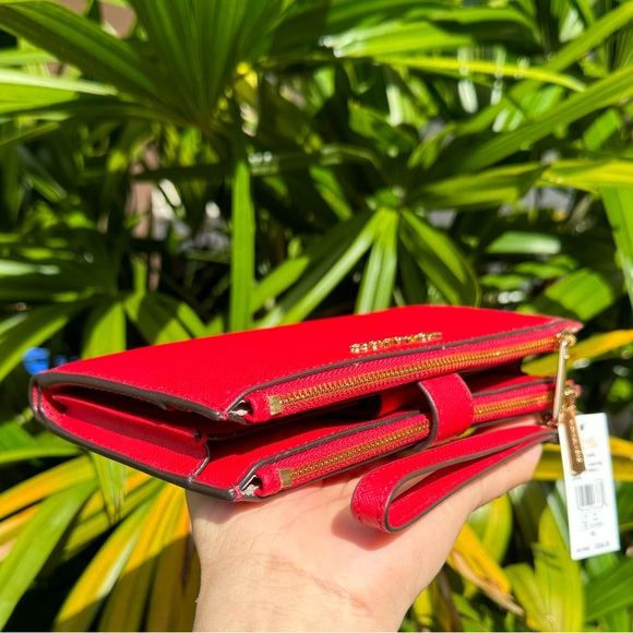 Michael Kors Jet Set Travel Large Double Zip Wallet Bright Red - Picture 5 of 11
